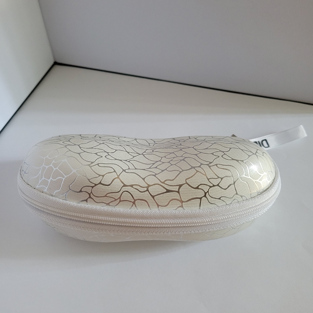 Glasses Sunglasses Hard Case Zipper Box Travel Pouch Printed White Silver EVA